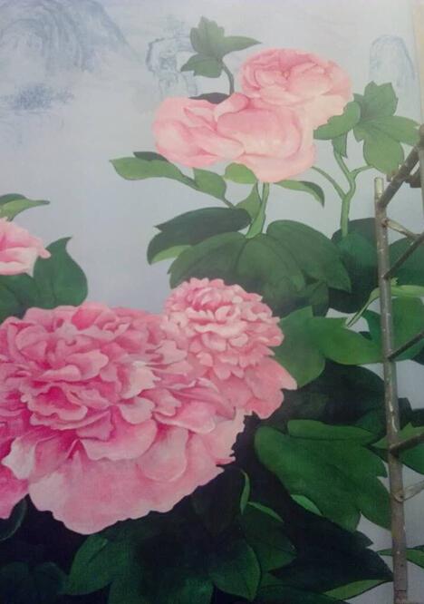 衡阳棕榈园家装荷花墙绘案例展示